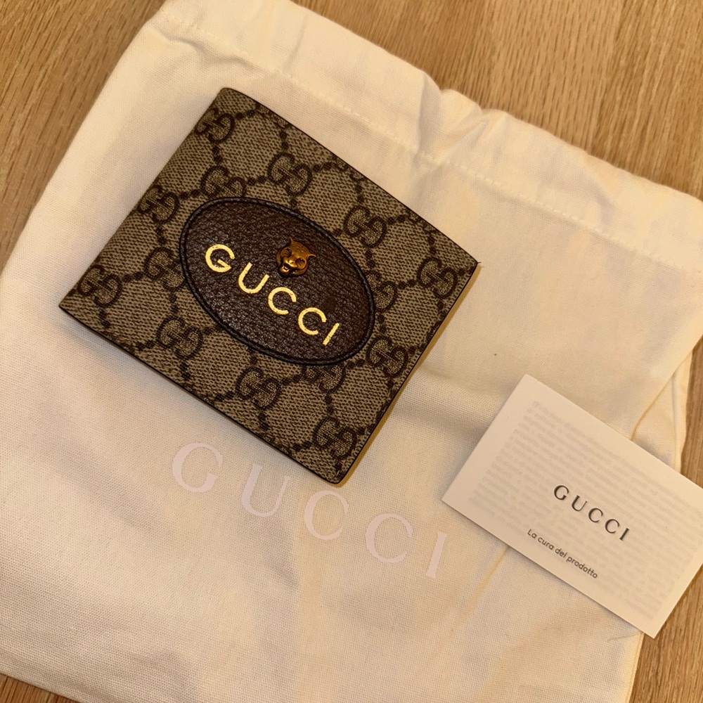 Gucci monogram, Supreme Tiger Head Bifold Wallet, Canvas, New